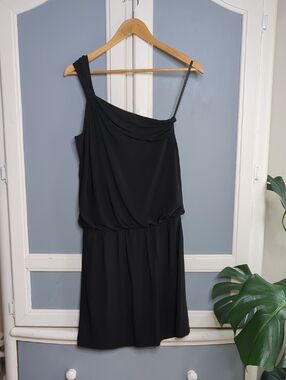 White House Black Market Black One-Shoulder Draped Cocktail Dress